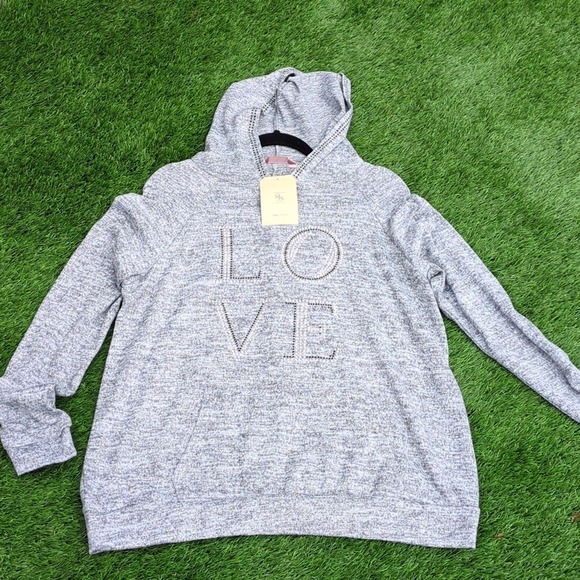 SJS Womens Gray Love Rhinestone Hoodie Plus Size 1X - Picture 3 of 7